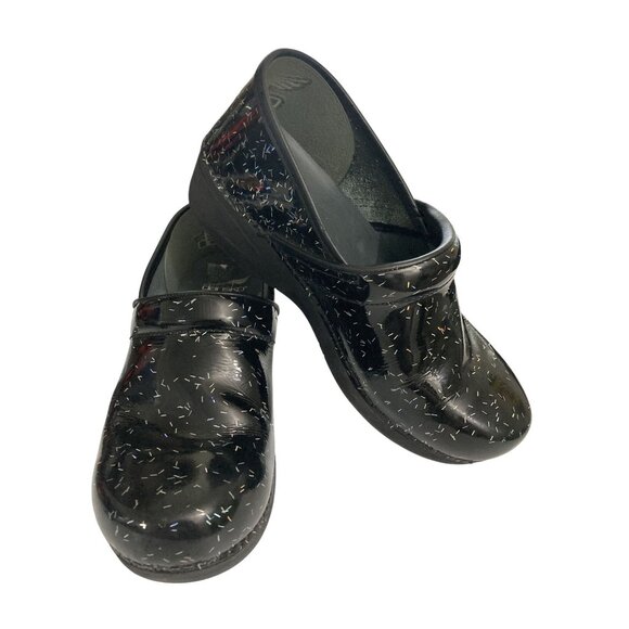 Dansko XP 2.0 Women's Size 40 (9-9.5) Black  Sparkle Design Leather Clogs shoes - Picture 1 of 8